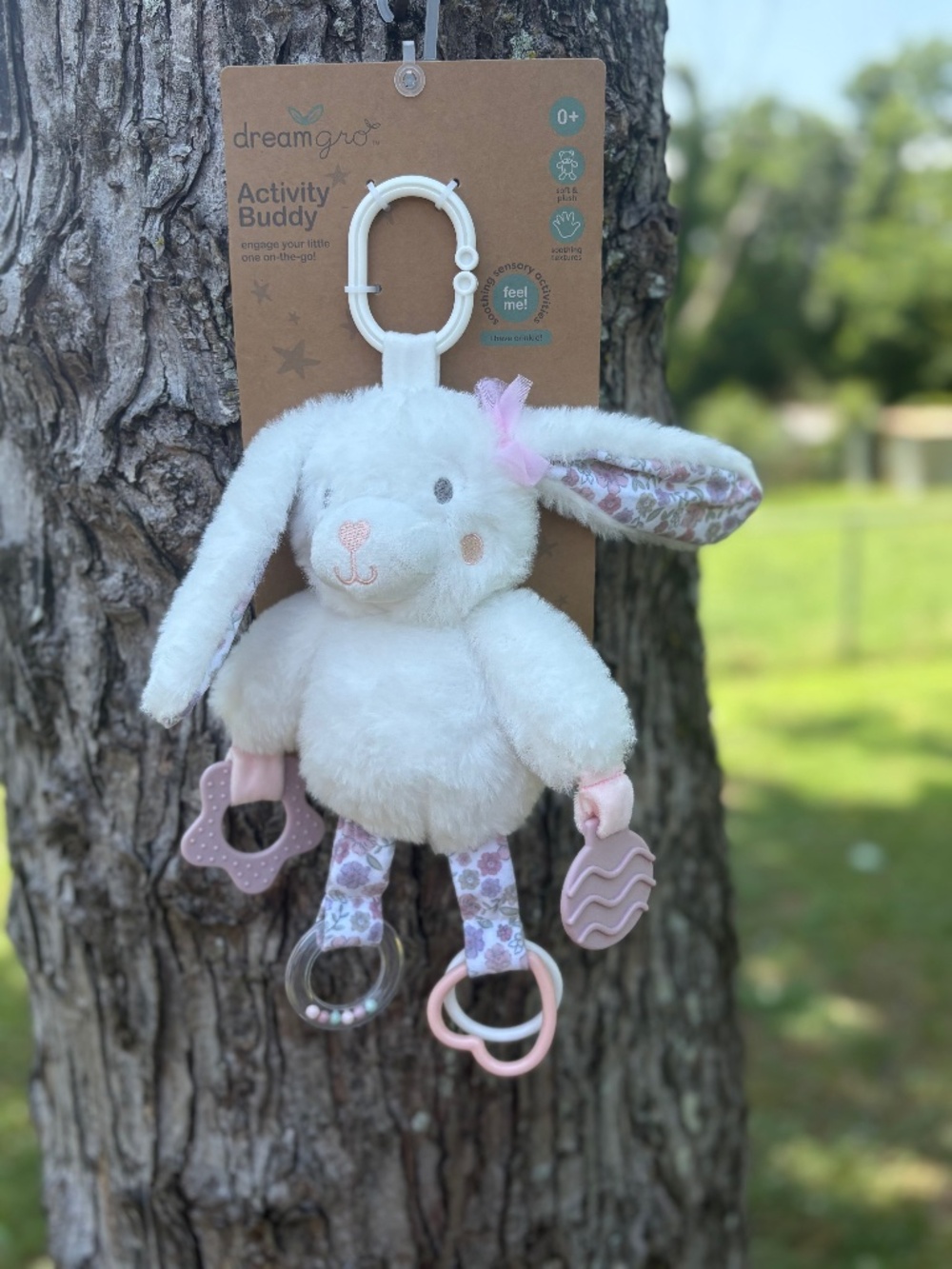 Baby girl, car seat toy bunny